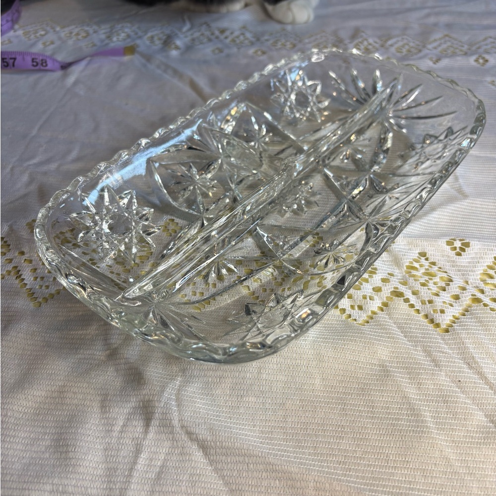 Vintage Elegant Clear Glass Divided Dish